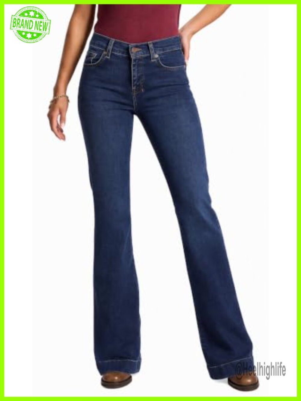 Women's Stretchy Flare Bootcut Denim Jeans Mid Rise Wide Leg